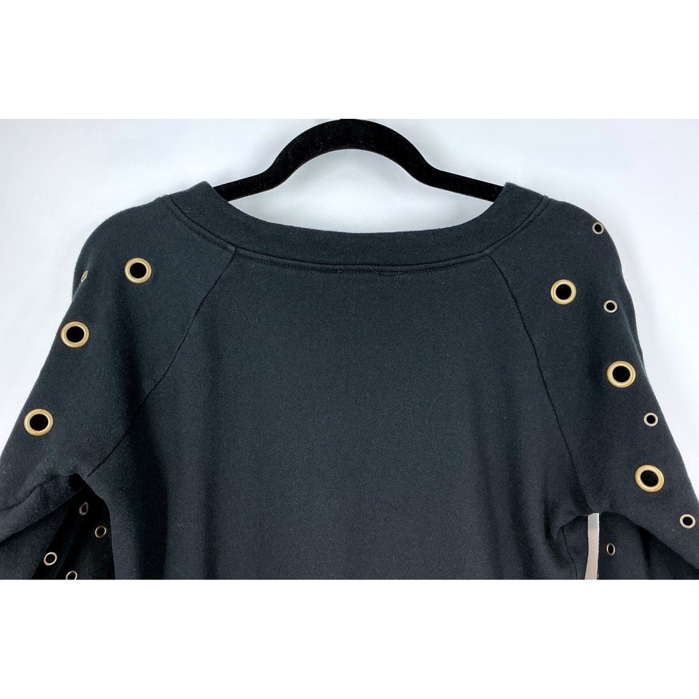 VENUS Black Crewneck Pullover Sweatshirt M Zip Shoulder Grommet Sleeve Alt Edgy - Picture 10 of 10